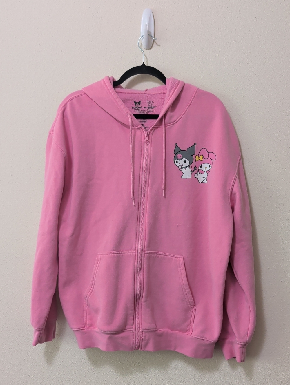 Sanrio Pink Zip-Up Hoodie with My Melody & Kuromi Graphic